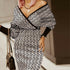 Long sleeve check one-step skirt V-neck hip dress